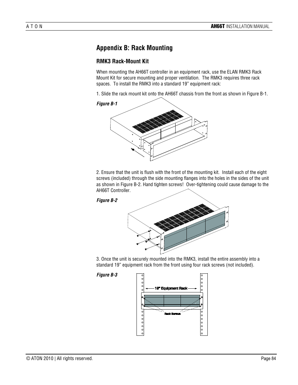 Appendix b: rack mounting | ATON AH66T User Manual | Page 85 / 90