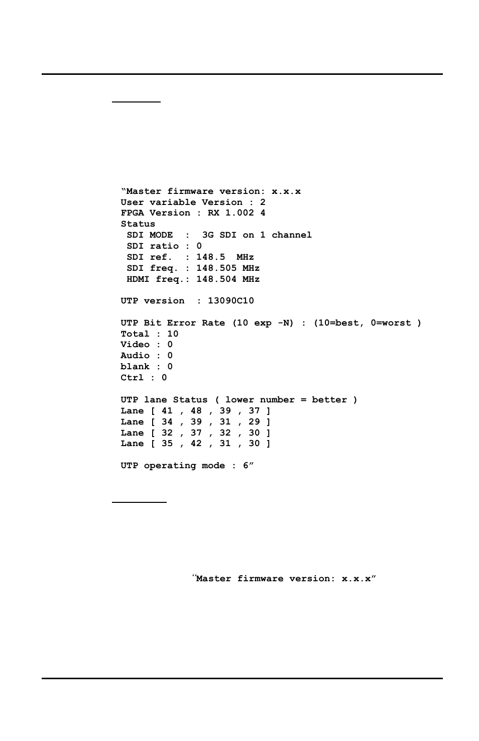 Status, Version, Page 28 | Muxlab 6G-SDI Extender Over UTP User Manual | Page 28 / 31