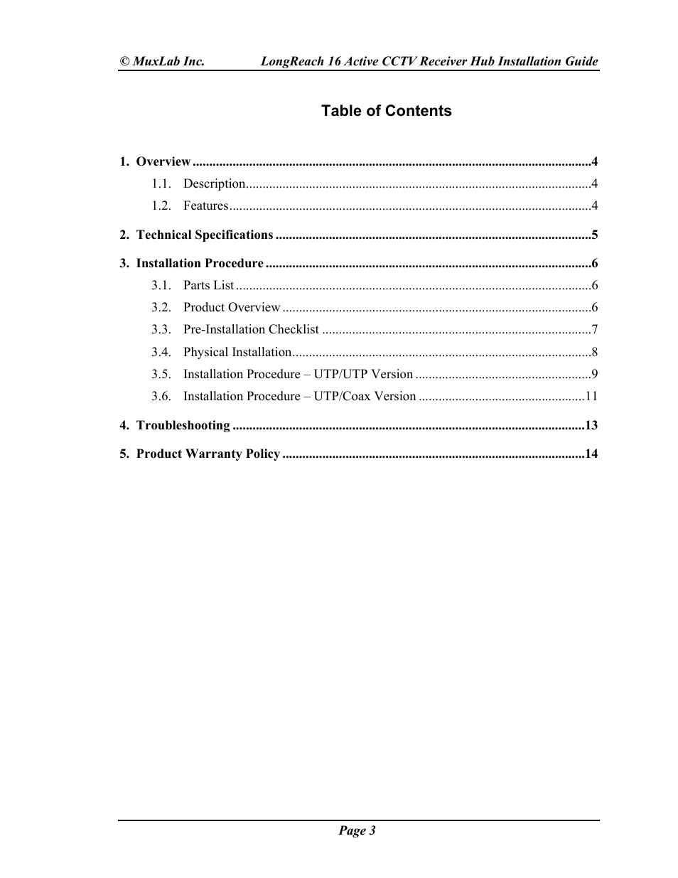 Muxlab LongReach 16 Active CCTV Hub User Manual | Page 3 / 16