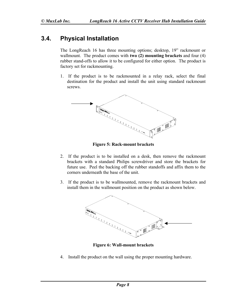 Physical installation, Physical, Installation | Muxlab LongReach 16 Active CCTV Hub User Manual | Page 8 / 16
