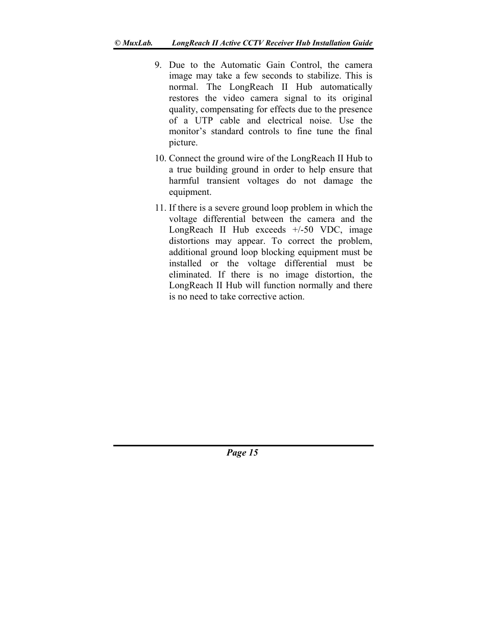 Muxlab LongReach II Active CCTV Receiver Hub User Manual | Page 15 / 20