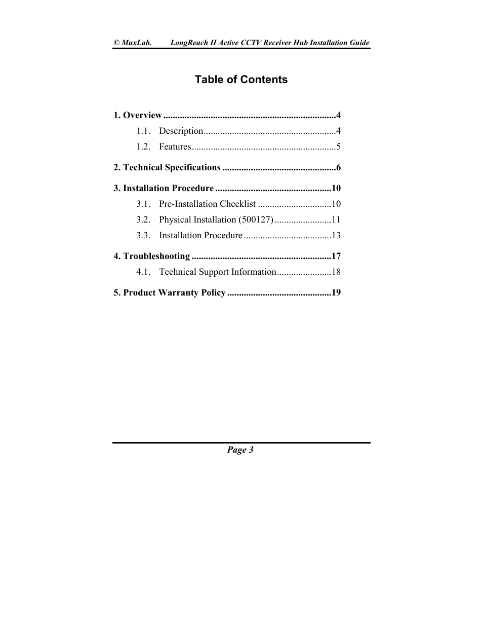 Muxlab LongReach II Active CCTV Receiver Hub User Manual | Page 3 / 20