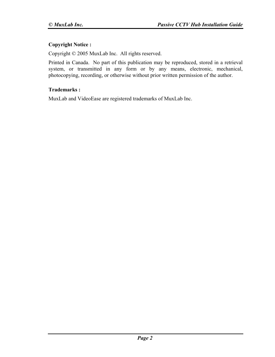 Muxlab Passive CCTV Hub User Manual | Page 2 / 22