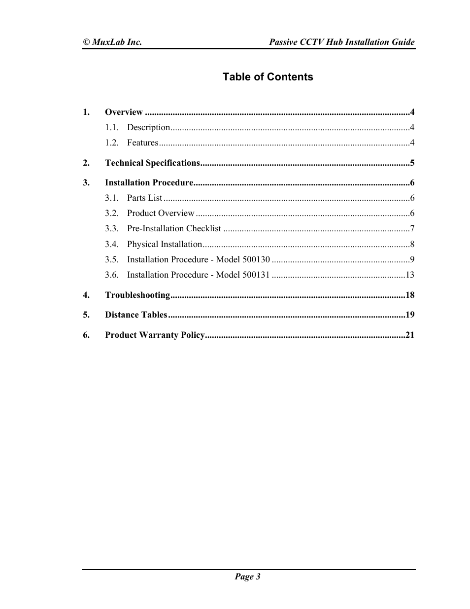 Muxlab Passive CCTV Hub User Manual | Page 3 / 22