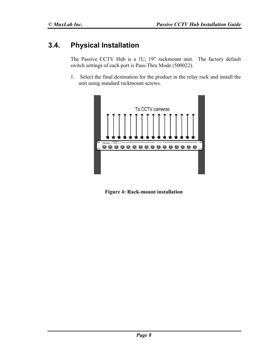 Physical installation | Muxlab Passive CCTV Hub User Manual | Page 8 / 22