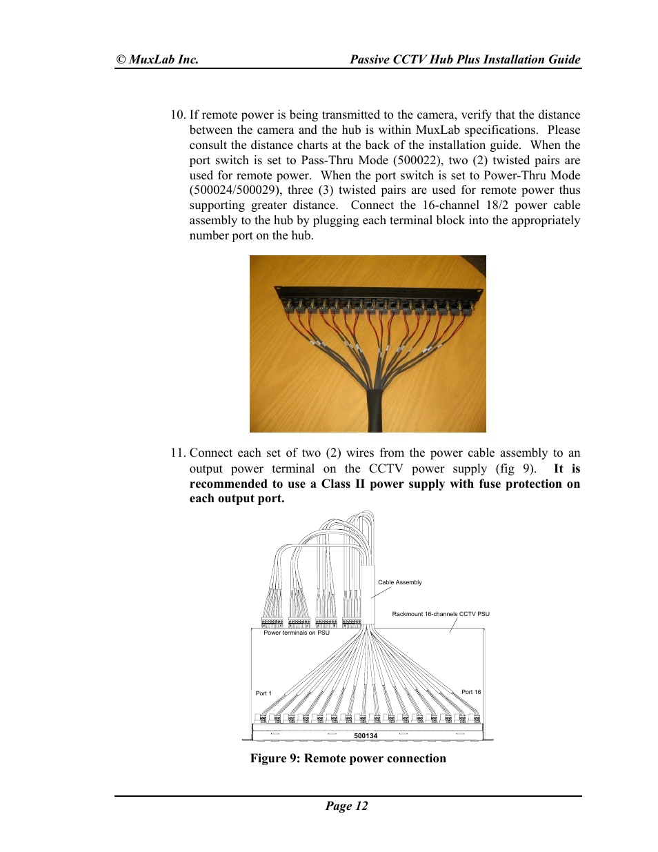 Figure 9: remote power connection | Muxlab Passive CCTV Hub Plus User Manual | Page 12 / 20