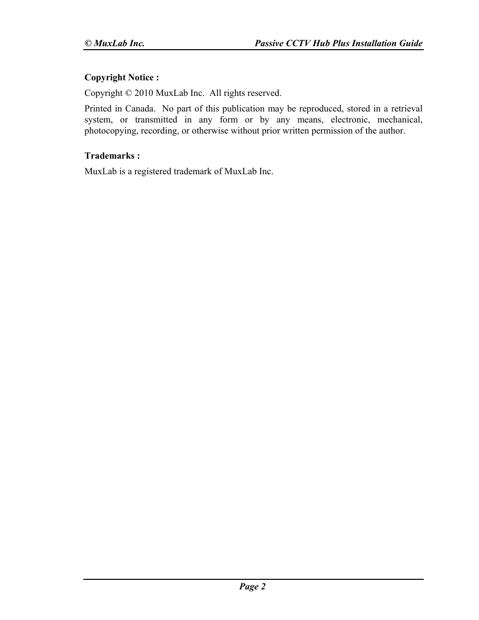 Muxlab Passive CCTV Hub Plus User Manual | Page 2 / 20