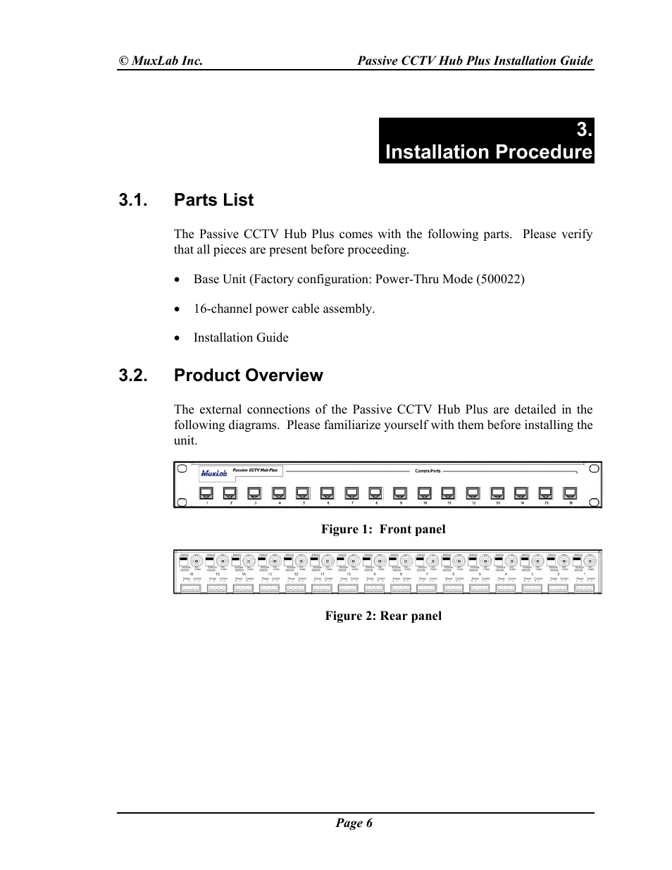 Installation procedure | Muxlab Passive CCTV Hub Plus User Manual | Page 6 / 20