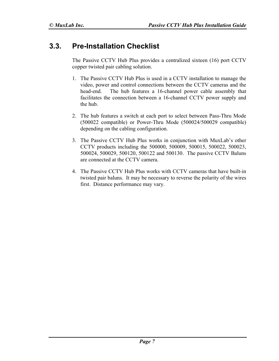 Pre-installation checklist | Muxlab Passive CCTV Hub Plus User Manual | Page 7 / 20