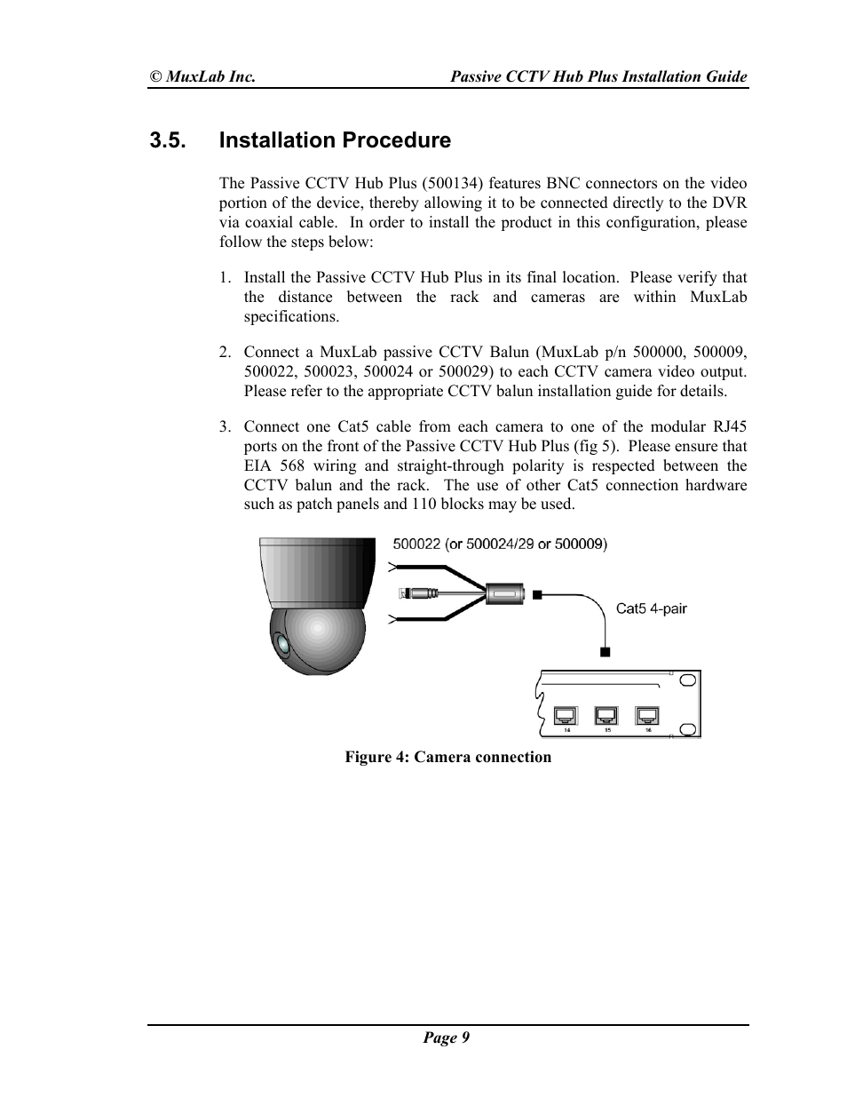 Installation procedure | Muxlab Passive CCTV Hub Plus User Manual | Page 9 / 20