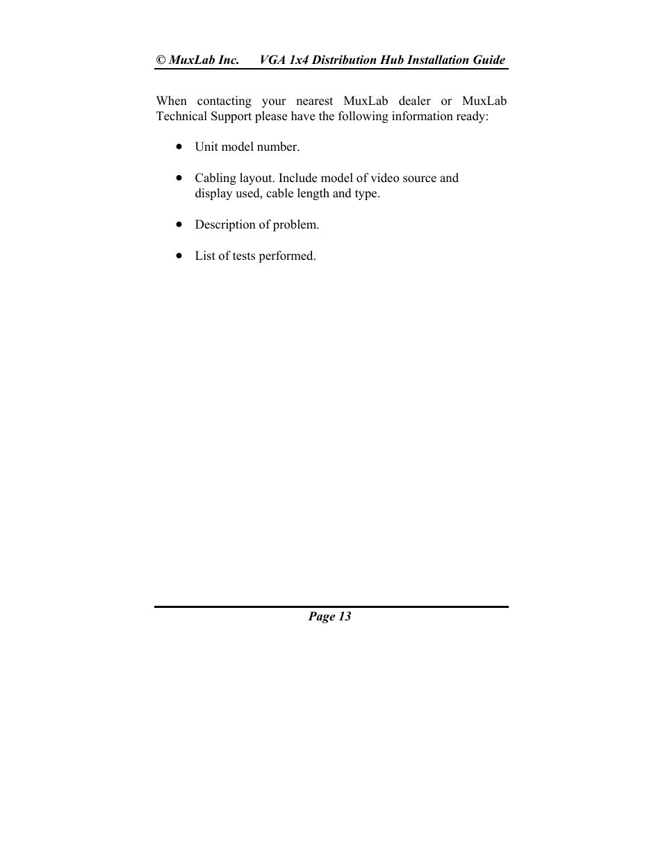 Muxlab VGA 1x4 Hub User Manual | Page 13 / 16