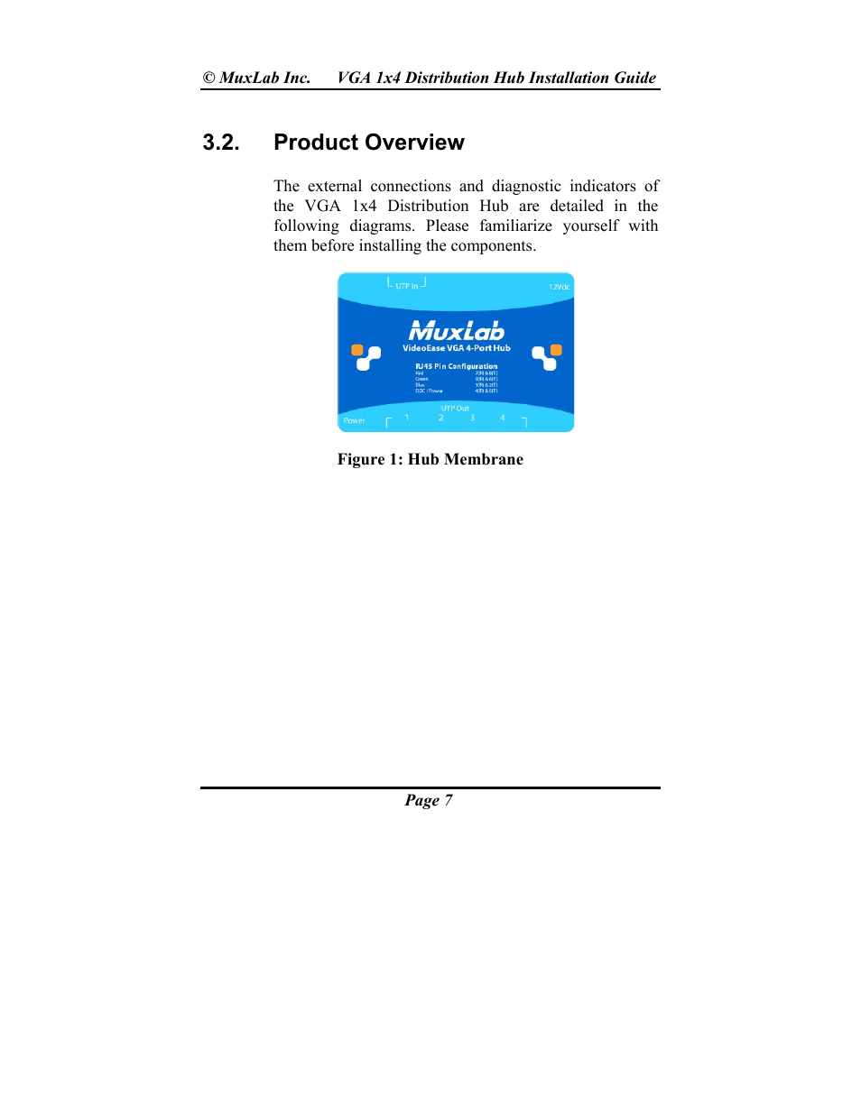 Product overview | Muxlab VGA 1x4 Hub User Manual | Page 7 / 16