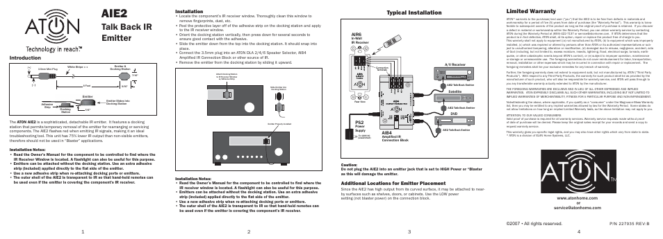 ATON Talk Back IR Emitter AIE2 User Manual | 2 pages
