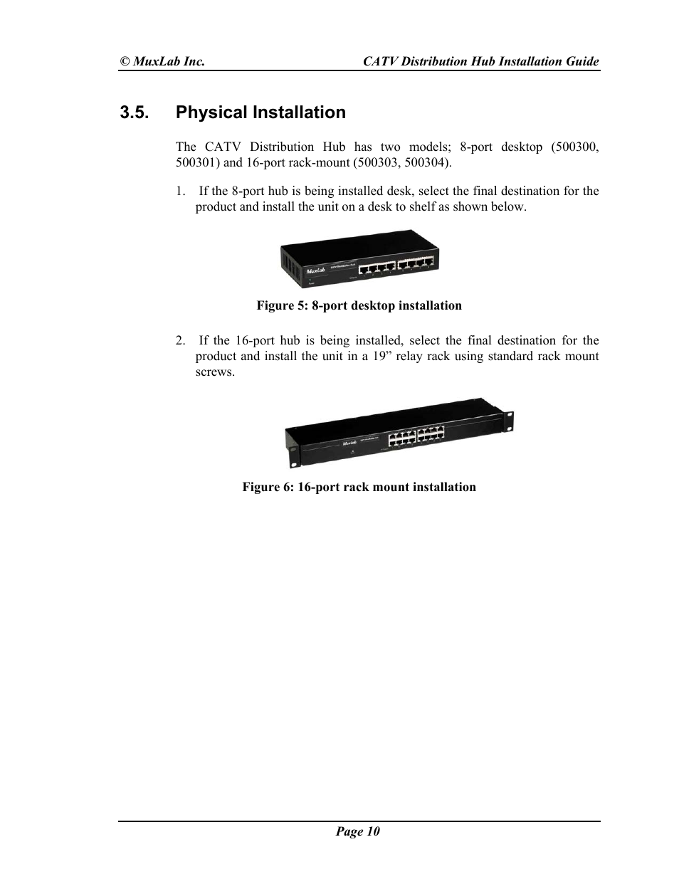 Physical installation | Muxlab CATV Hub User Manual | Page 10 / 16