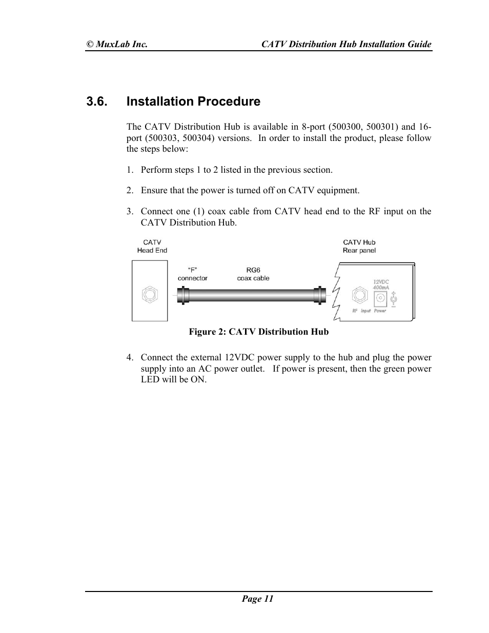 Installation procedure | Muxlab CATV Hub User Manual | Page 11 / 16