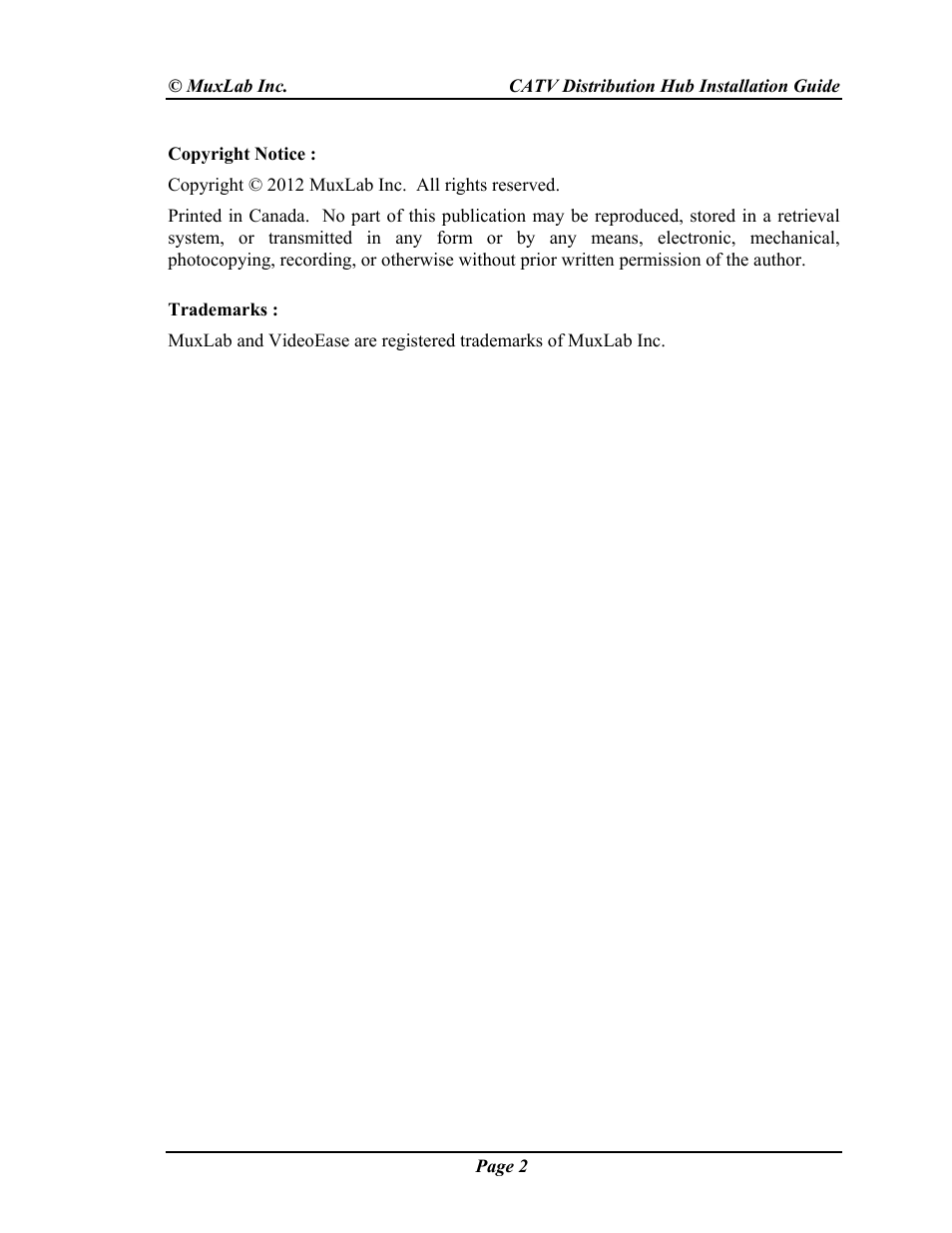 Muxlab CATV Hub User Manual | Page 2 / 16