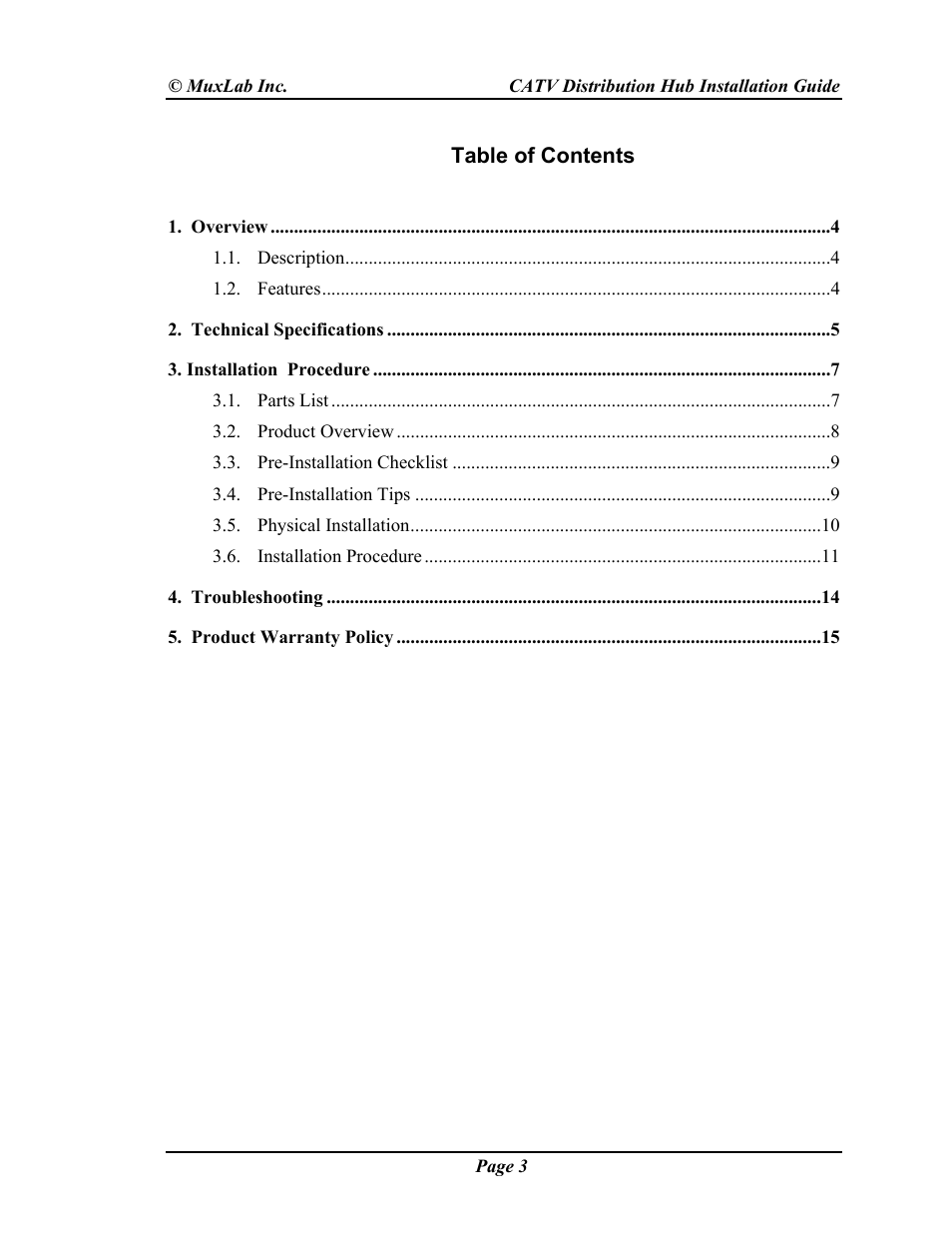 Muxlab CATV Hub User Manual | Page 3 / 16