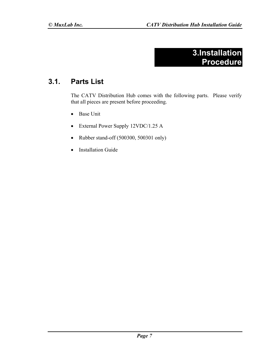 Installation procedure | Muxlab CATV Hub User Manual | Page 7 / 16