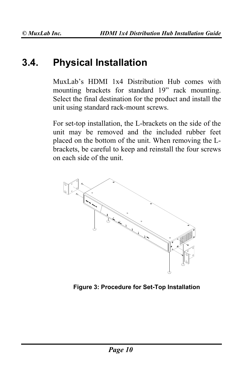 Physical installation | Muxlab HDMI 1x4 Distribution Hub User Manual | Page 10 / 24