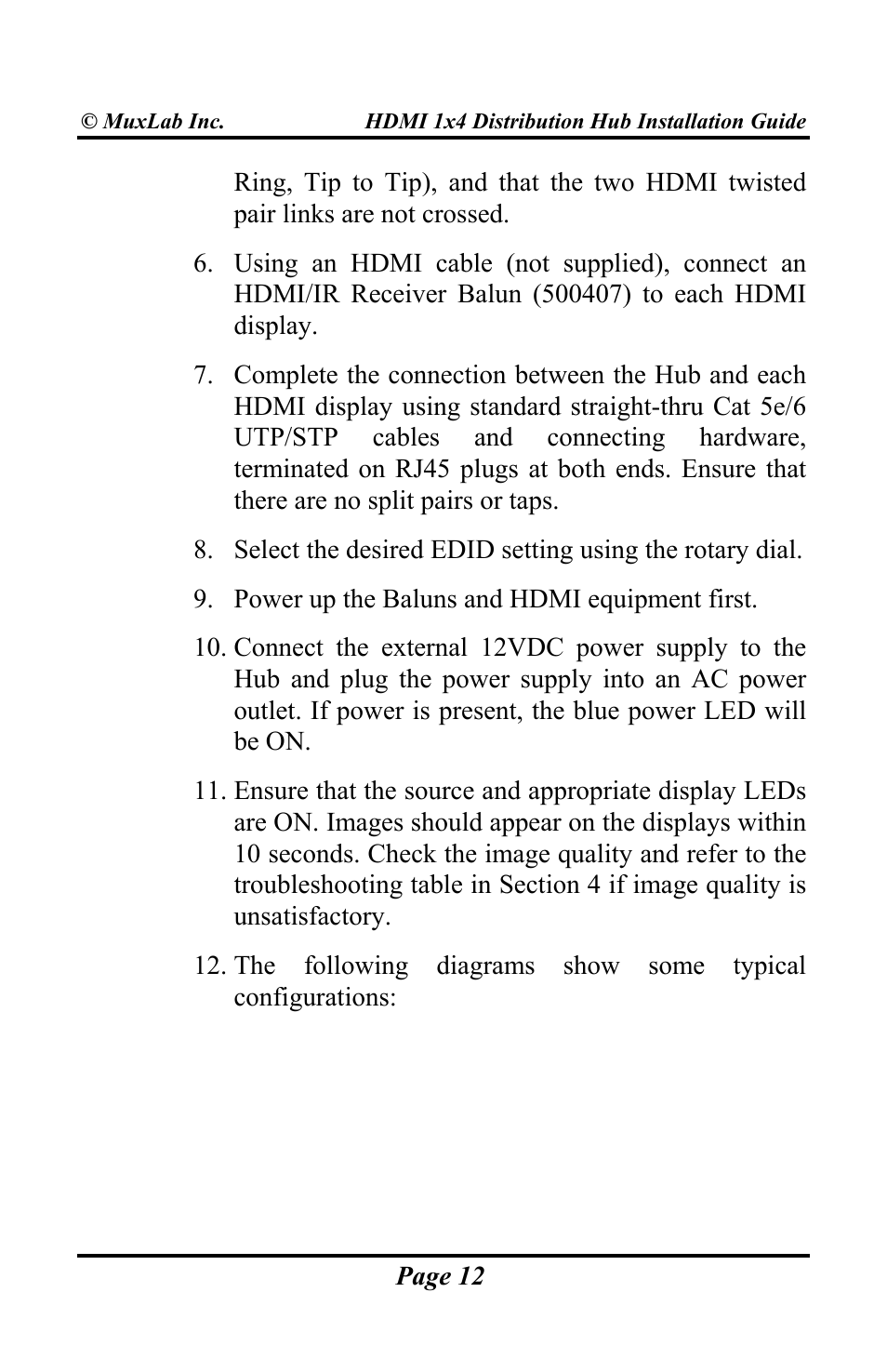Muxlab HDMI 1x4 Distribution Hub User Manual | Page 12 / 24