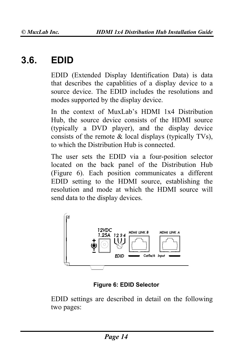 Edid | Muxlab HDMI 1x4 Distribution Hub User Manual | Page 14 / 24