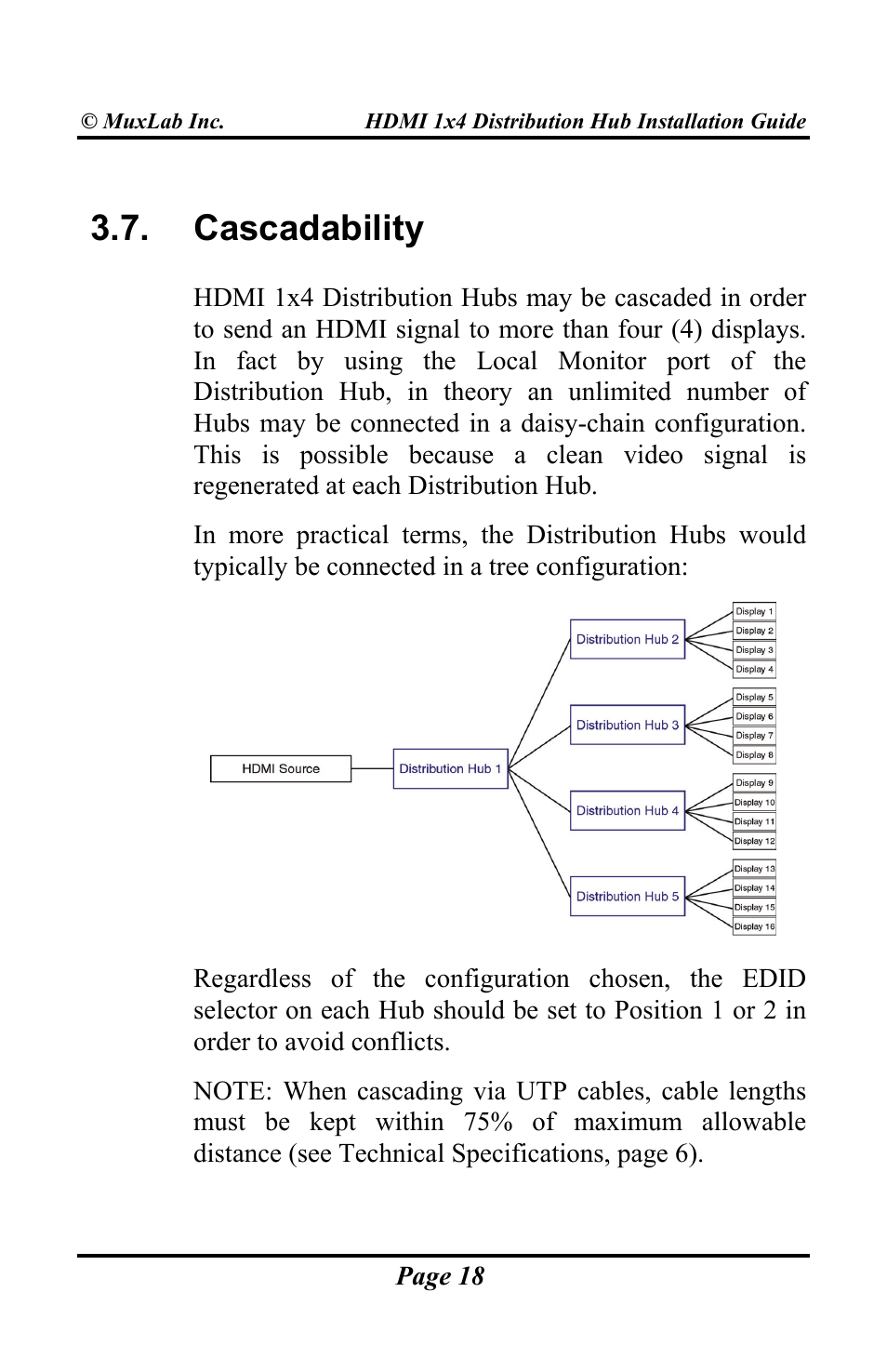 Cascadability | Muxlab HDMI 1x4 Distribution Hub User Manual | Page 18 / 24