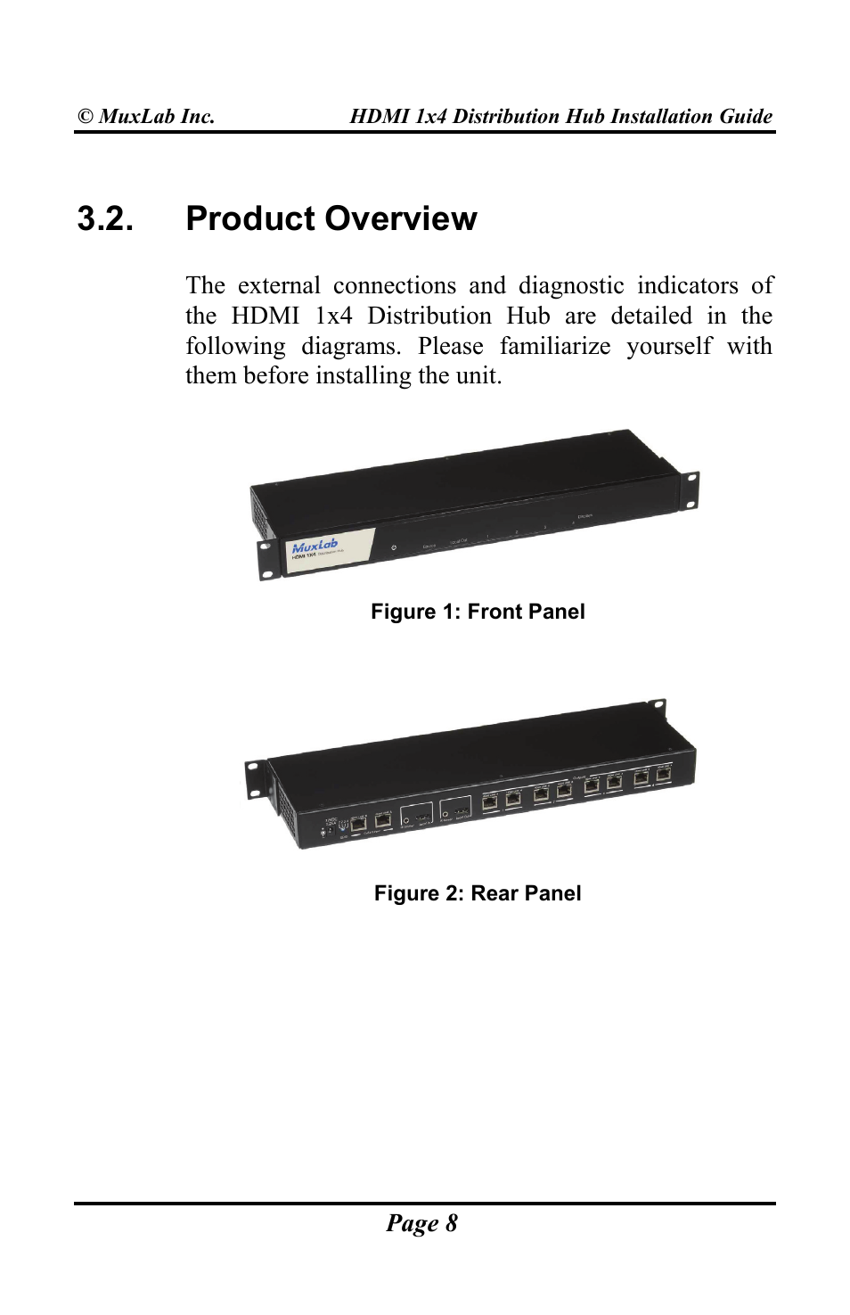 Product overview | Muxlab HDMI 1x4 Distribution Hub User Manual | Page 8 / 24