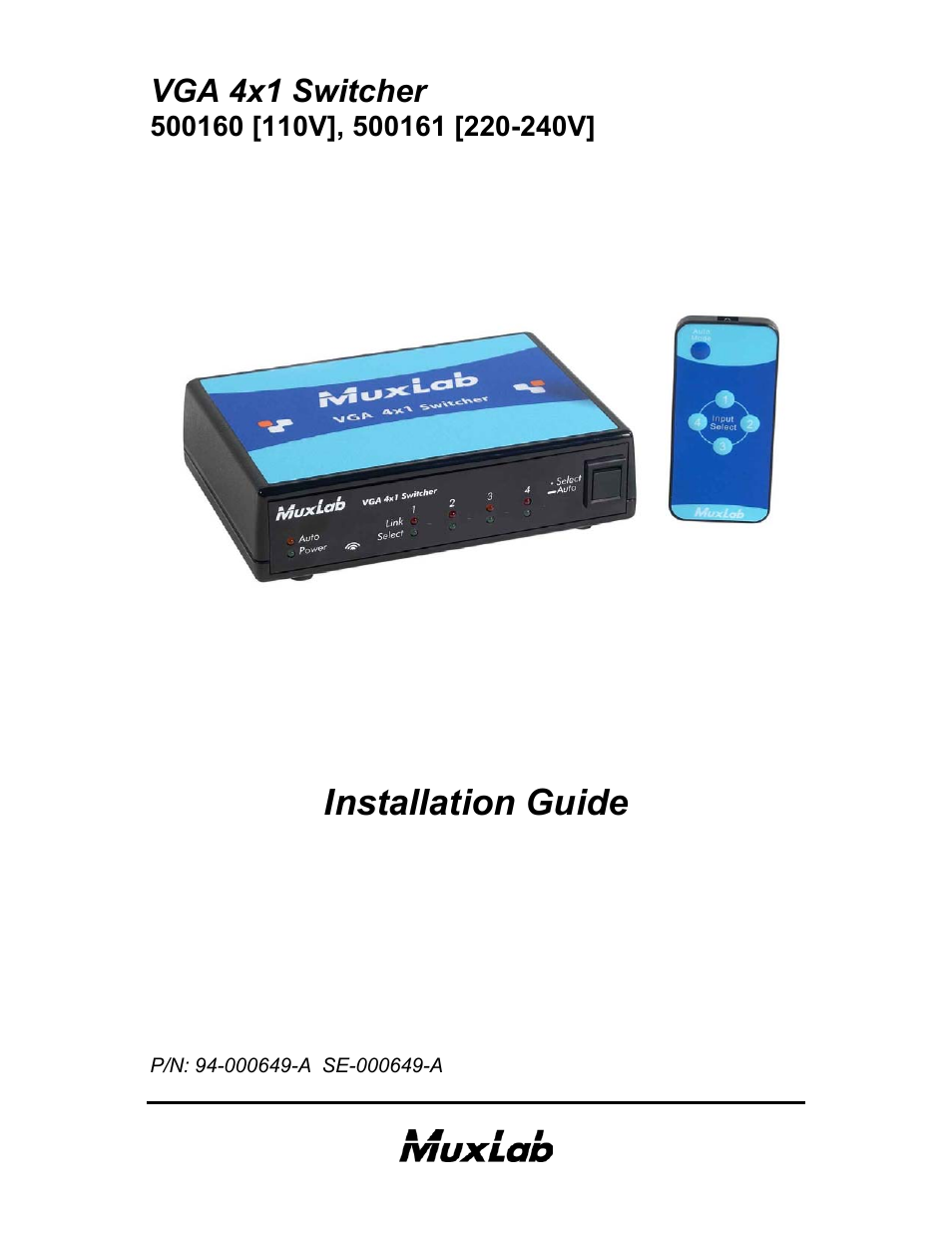 Muxlab VGA 4x1 Switcher User Manual | 32 pages