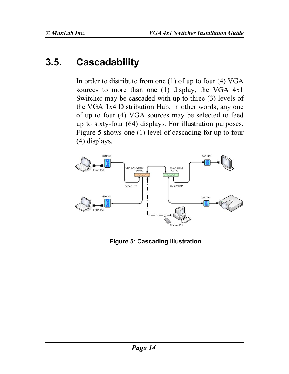 Cascadability | Muxlab VGA 4x1 Switcher User Manual | Page 14 / 32