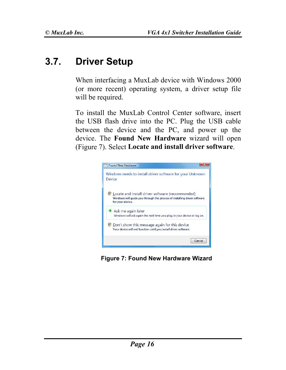 Driver setup | Muxlab VGA 4x1 Switcher User Manual | Page 16 / 32