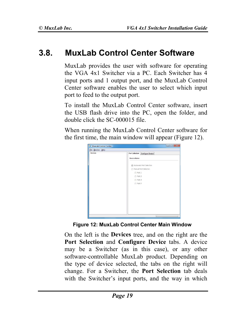 Muxlab control center software | Muxlab VGA 4x1 Switcher User Manual | Page 19 / 32