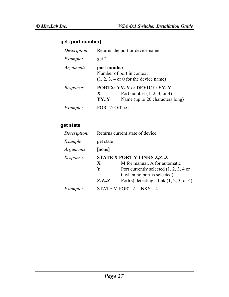 Page 27 | Muxlab VGA 4x1 Switcher User Manual | Page 27 / 32