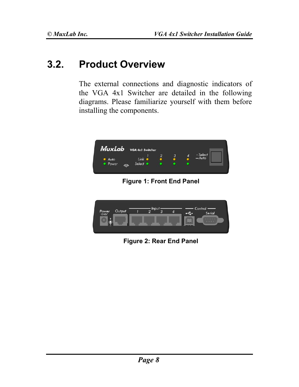 Product overview | Muxlab VGA 4x1 Switcher User Manual | Page 8 / 32
