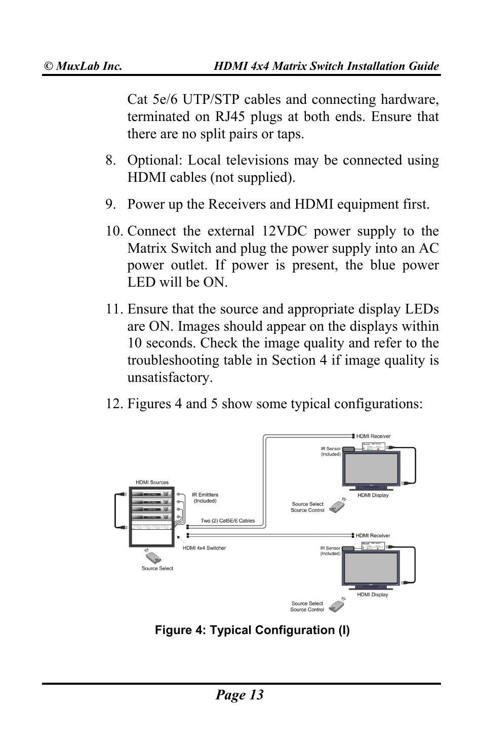 Muxlab HDMI 4x4 Matrix Switch User Manual | Page 13 / 44