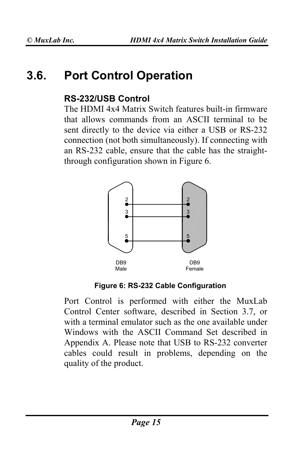 Port control operation, Page 15 | Muxlab HDMI 4x4 Matrix Switch User Manual | Page 15 / 44