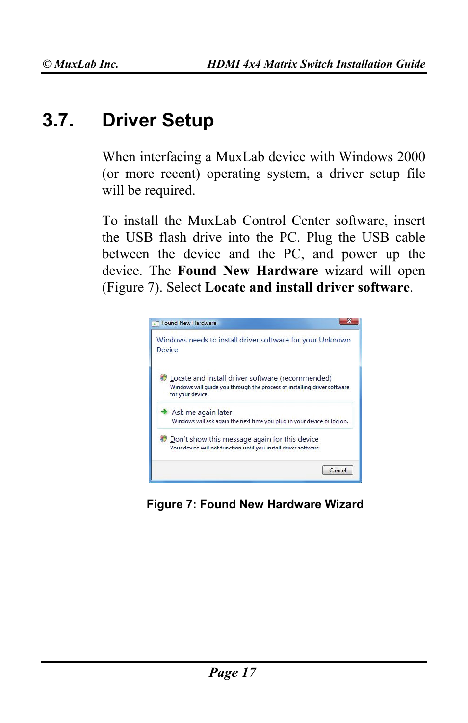 Driver setup | Muxlab HDMI 4x4 Matrix Switch User Manual | Page 17 / 44