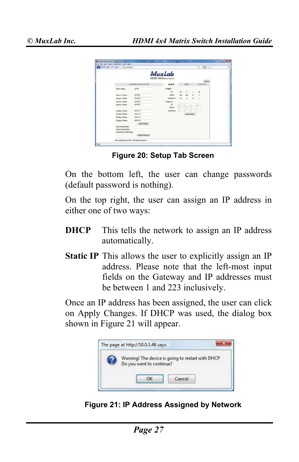 Muxlab HDMI 4x4 Matrix Switch User Manual | Page 27 / 44