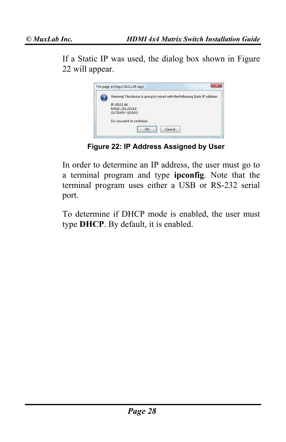 Muxlab HDMI 4x4 Matrix Switch User Manual | Page 28 / 44