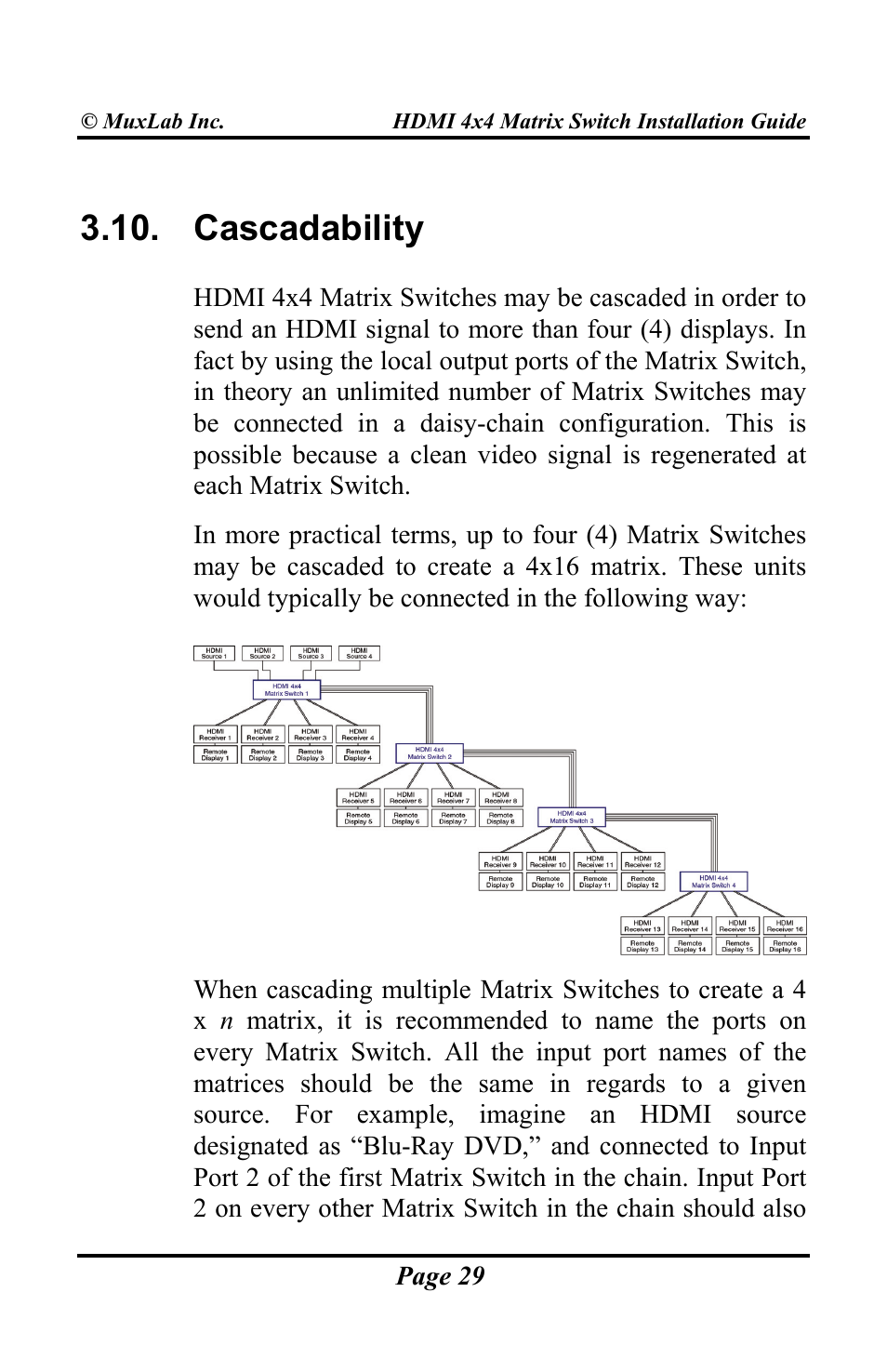 Cascadability | Muxlab HDMI 4x4 Matrix Switch User Manual | Page 29 / 44