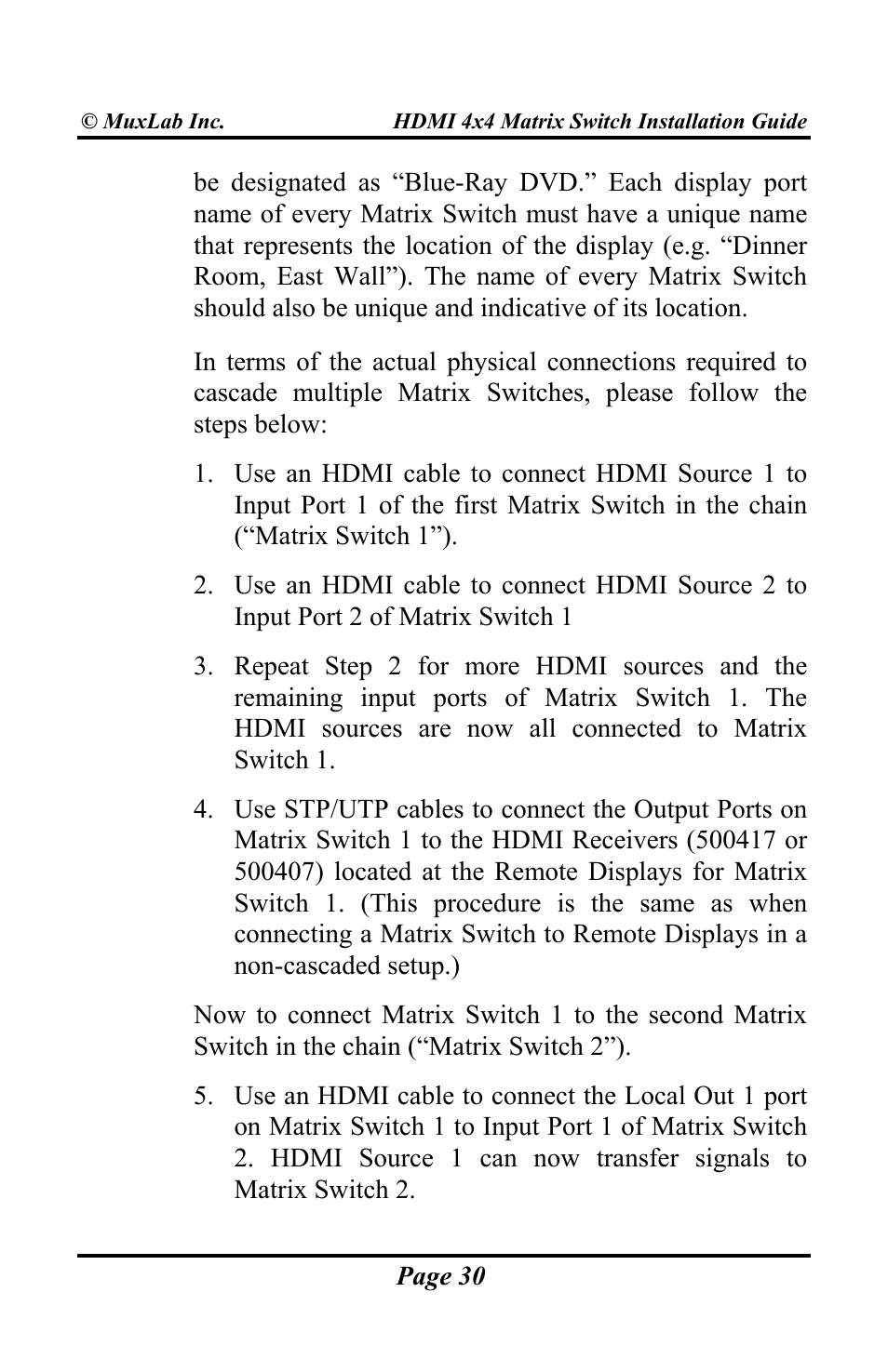 Muxlab HDMI 4x4 Matrix Switch User Manual | Page 30 / 44