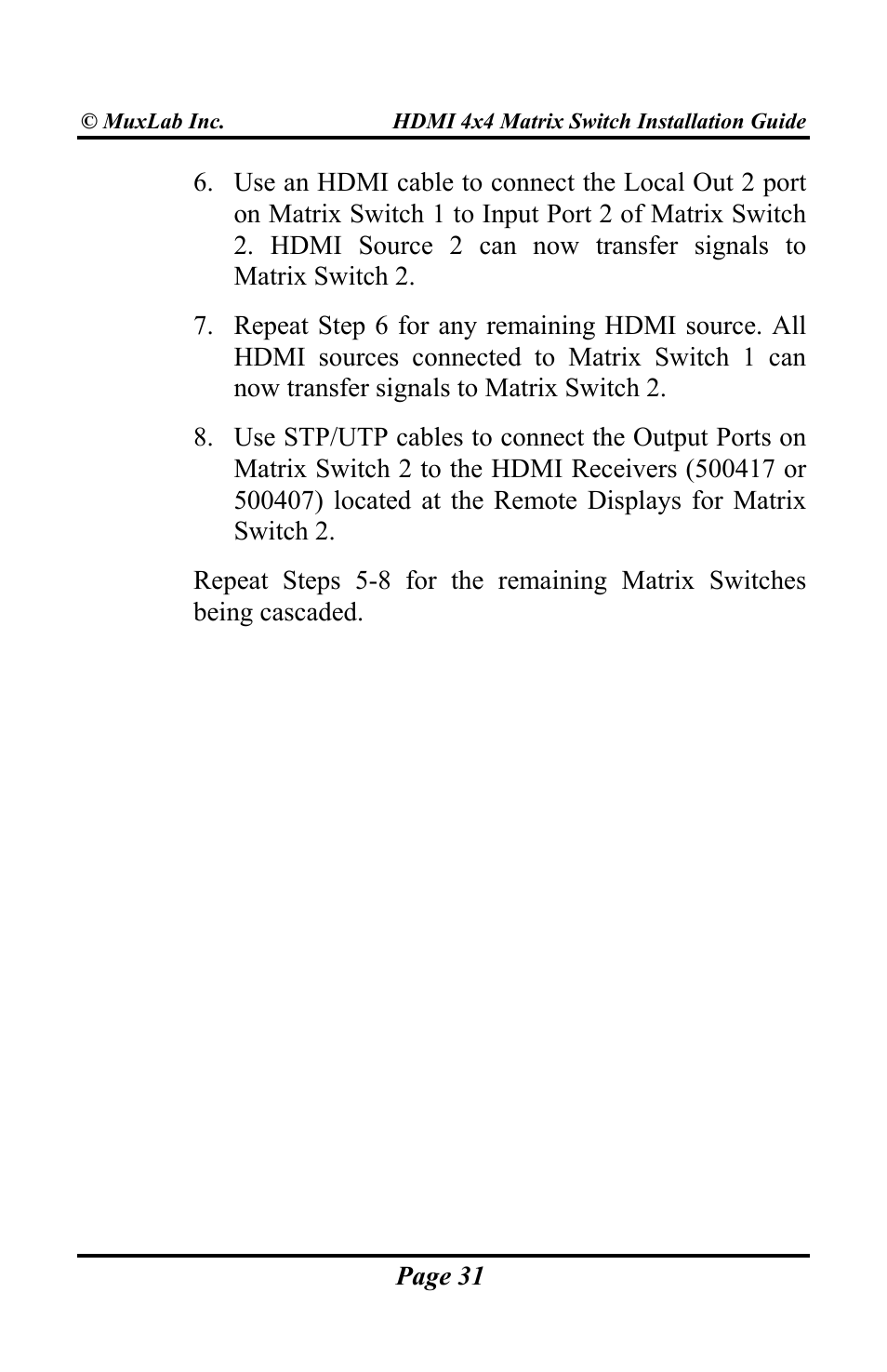 Muxlab HDMI 4x4 Matrix Switch User Manual | Page 31 / 44