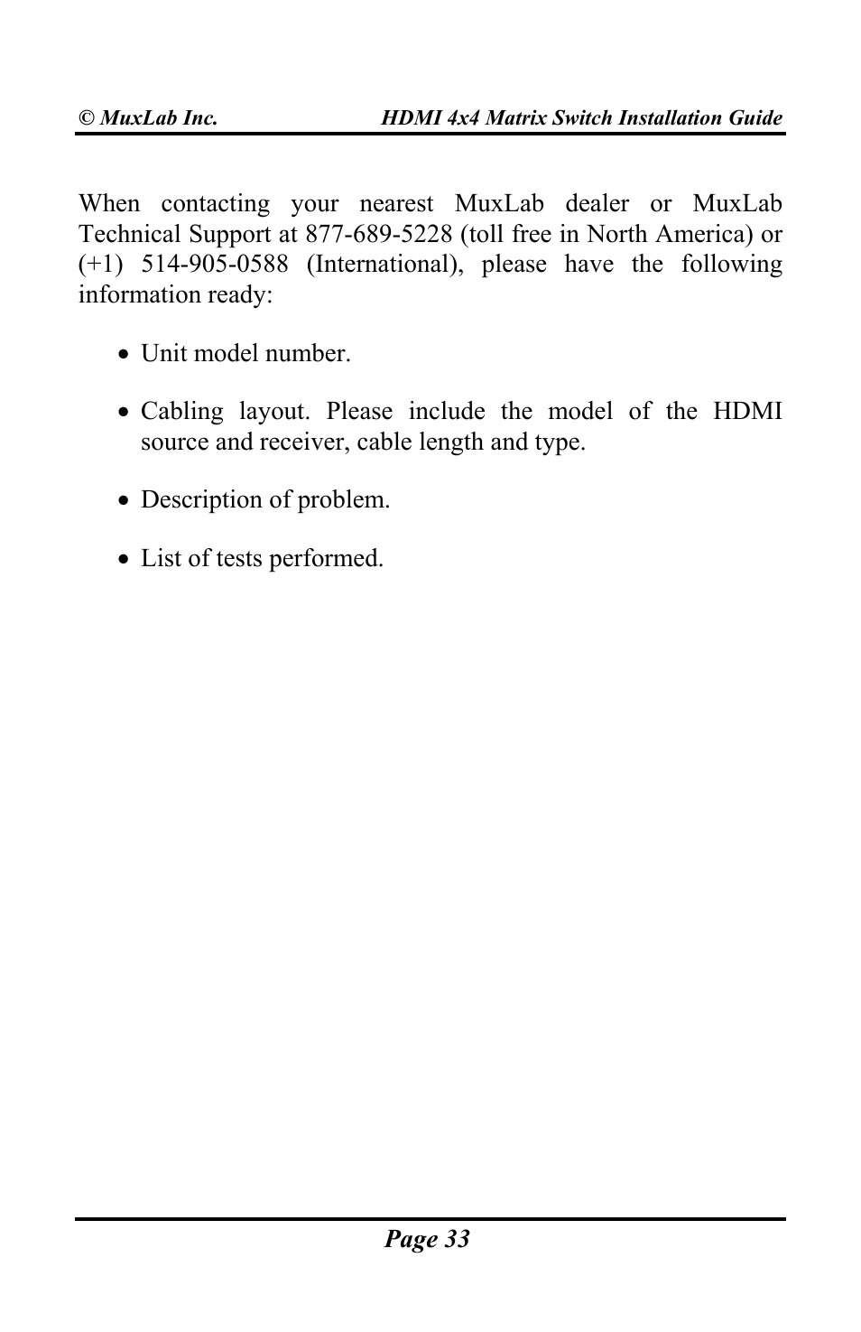 Muxlab HDMI 4x4 Matrix Switch User Manual | Page 33 / 44