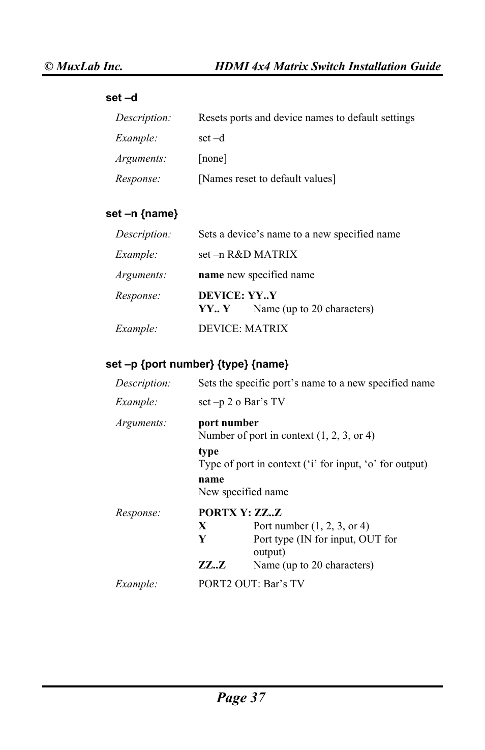 Page 37 | Muxlab HDMI 4x4 Matrix Switch User Manual | Page 37 / 44