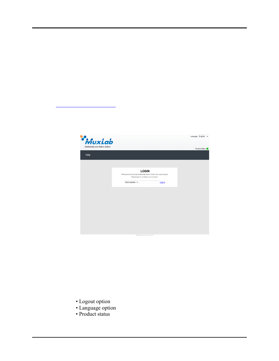 Ethernet web interface | Muxlab HDMI 4×4 Matrix Switch Kit, HDBT, PoE User Manual | Page 22 / 52