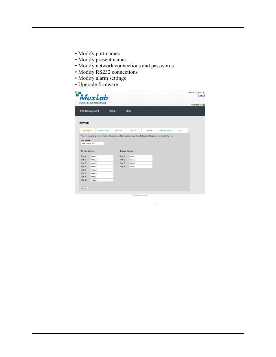 Muxlab HDMI 4x8 Matrix Switch, HDBT User Manual | Page 34 / 62