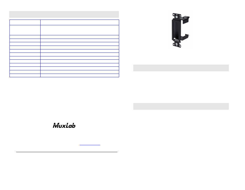 Muxlab Wall Mount Balun Fixture User Manual | 2 pages