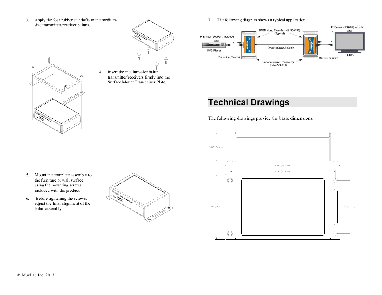 Technical drawings | Muxlab Surface Mount Transceiver Plate User Manual | Page 2 / 2