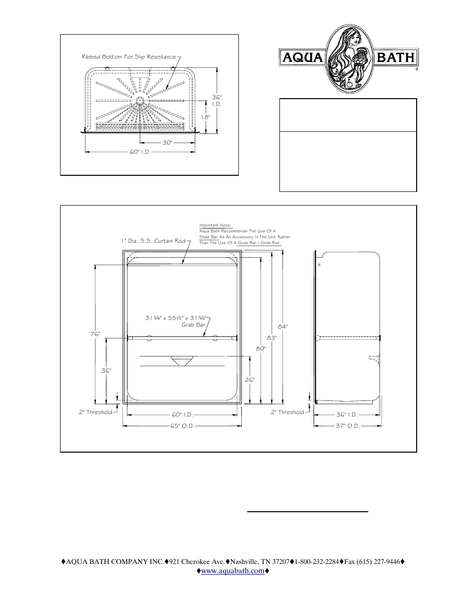 Aqua Bath C6536BF 2" (Std Center Drain) User Manual | 2 pages