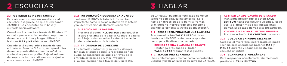 Escuchar, Hablar | Jawbone JAMBOX User Manual | Page 16 / 20