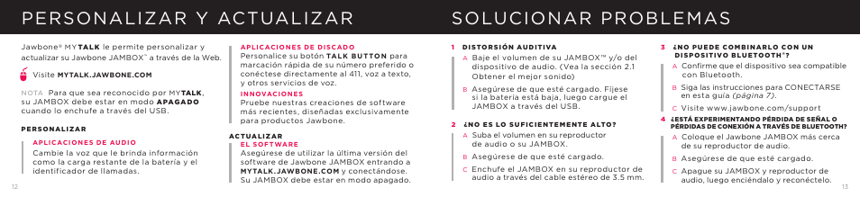 Personalizar y actualizar solucionar problemas | Jawbone JAMBOX User Manual | Page 17 / 20